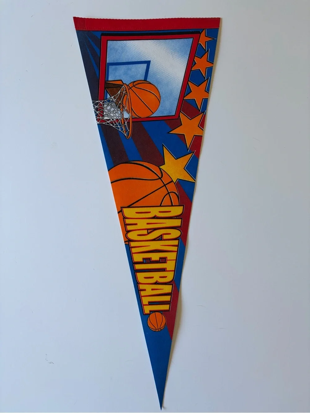 Vintage Basketball Basket Star Felt Pennant Banner Blue & Orange Sports Fan Cave